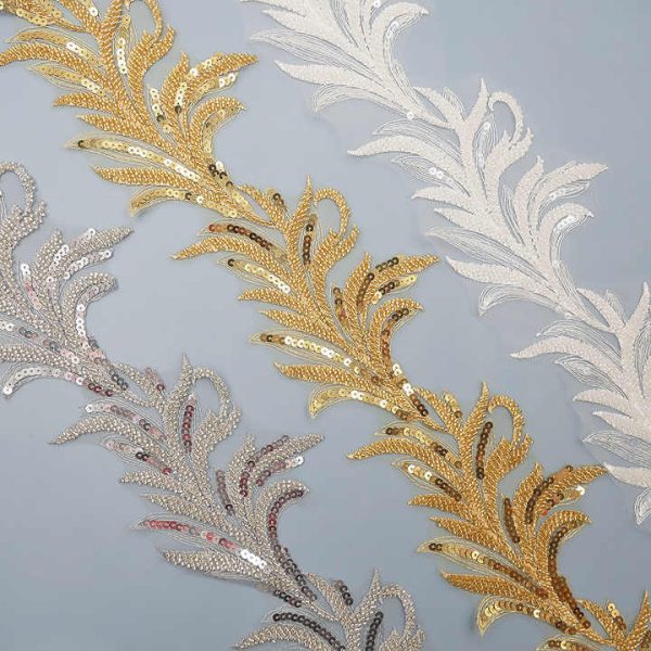 3D Beaded Applique Sequins Lace Fabric